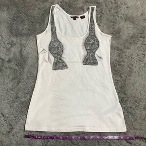 Ben Sherman White Tank Top with Black/Gray Bow Appliques
